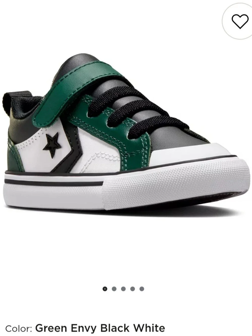 Converse Kids Leather Sneaker in Green, White & Black